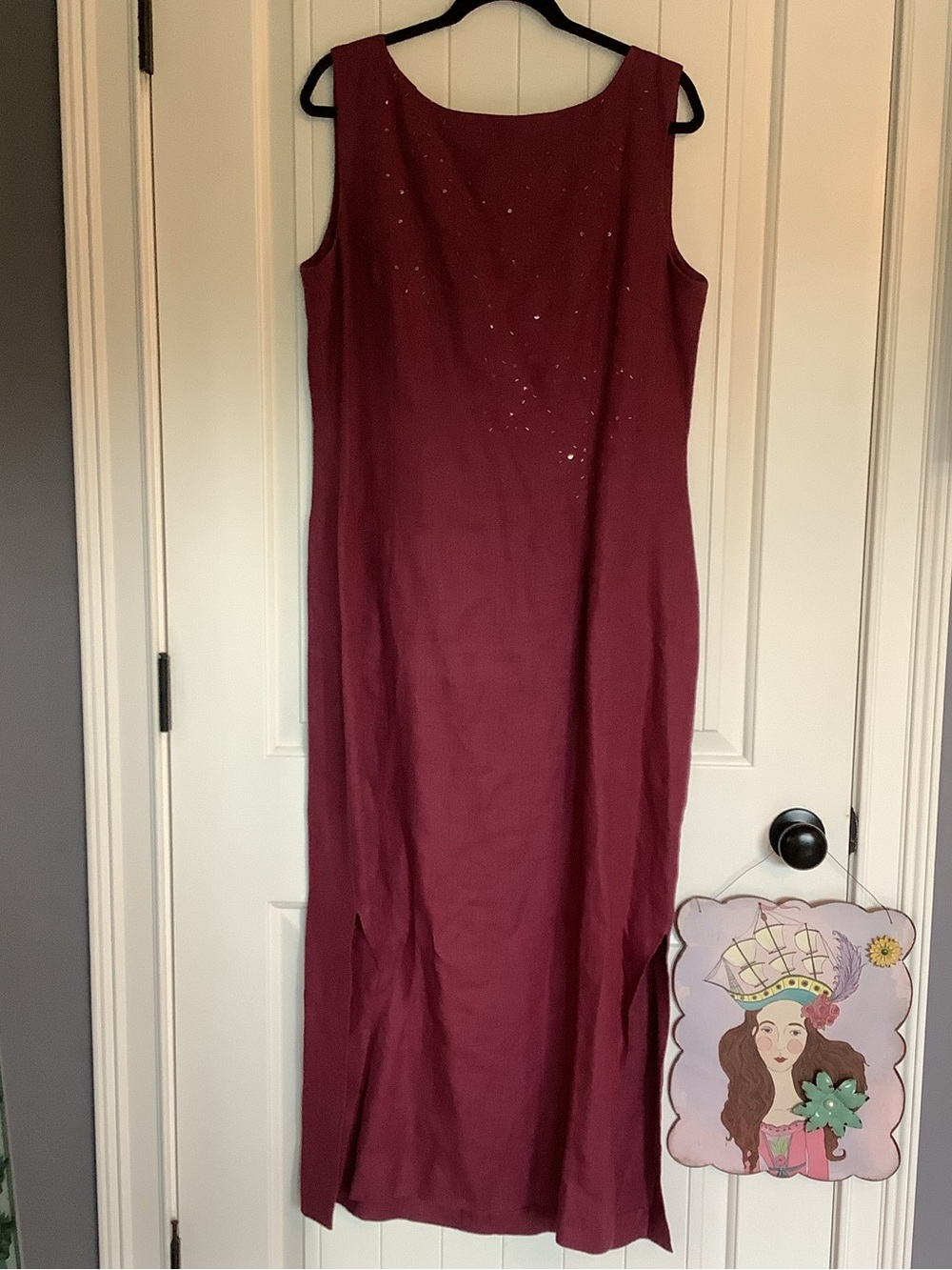 Clifford & Wills Linen Plum Wine Maxi Dress with Subtle Embellishment